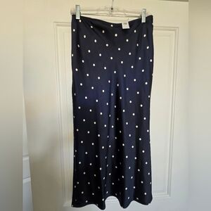 Satin Polka Dot Maxi Slip Skirt in Navy and White